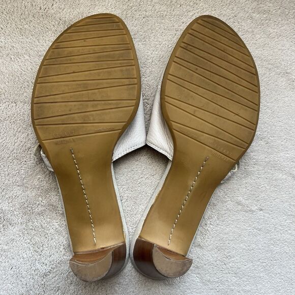 Stuart Weitzman Neutral Bone Leather Mule Heeled Sandals Women 6.5 AA Toe Ring - Picture 14 of 16